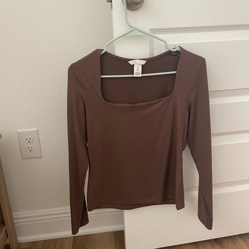 H&M Chocolate Long Sleeve Square Neck Top